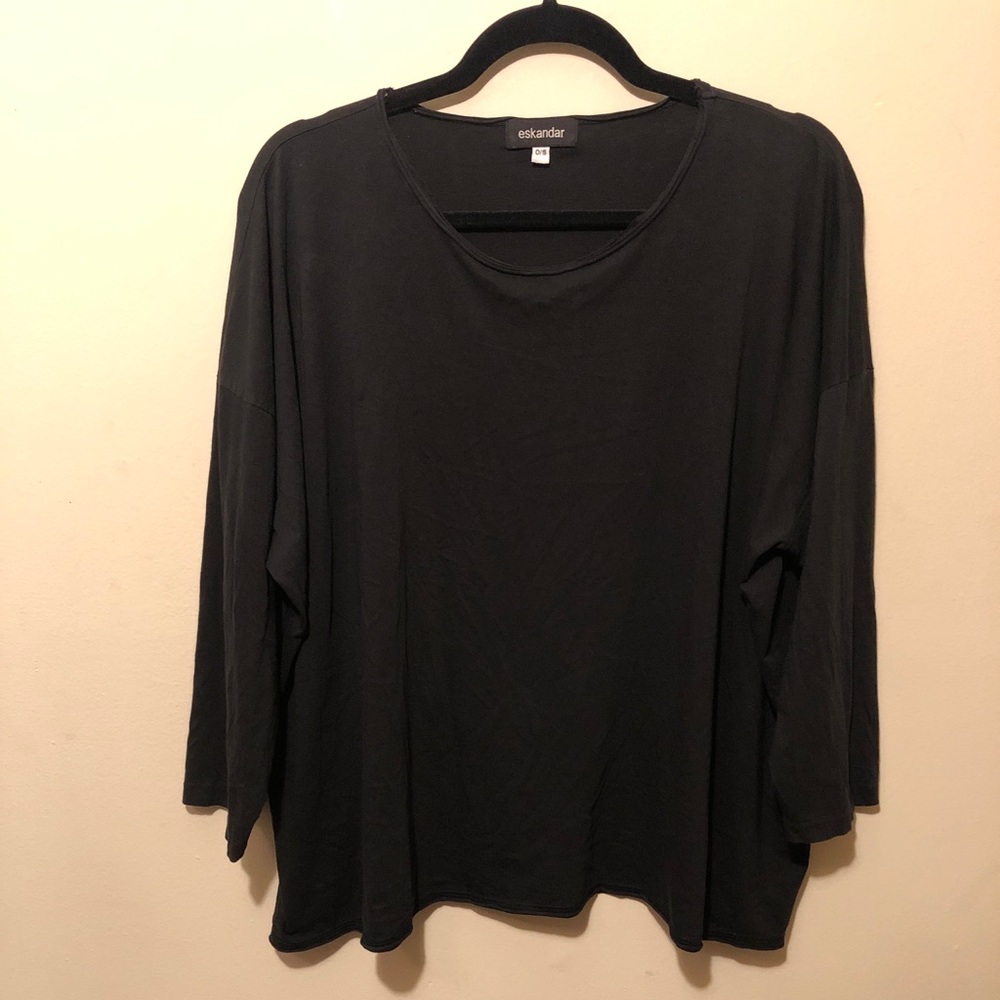 Eskandar Womens Black Pima Cotton Casual Top Blouse One Size